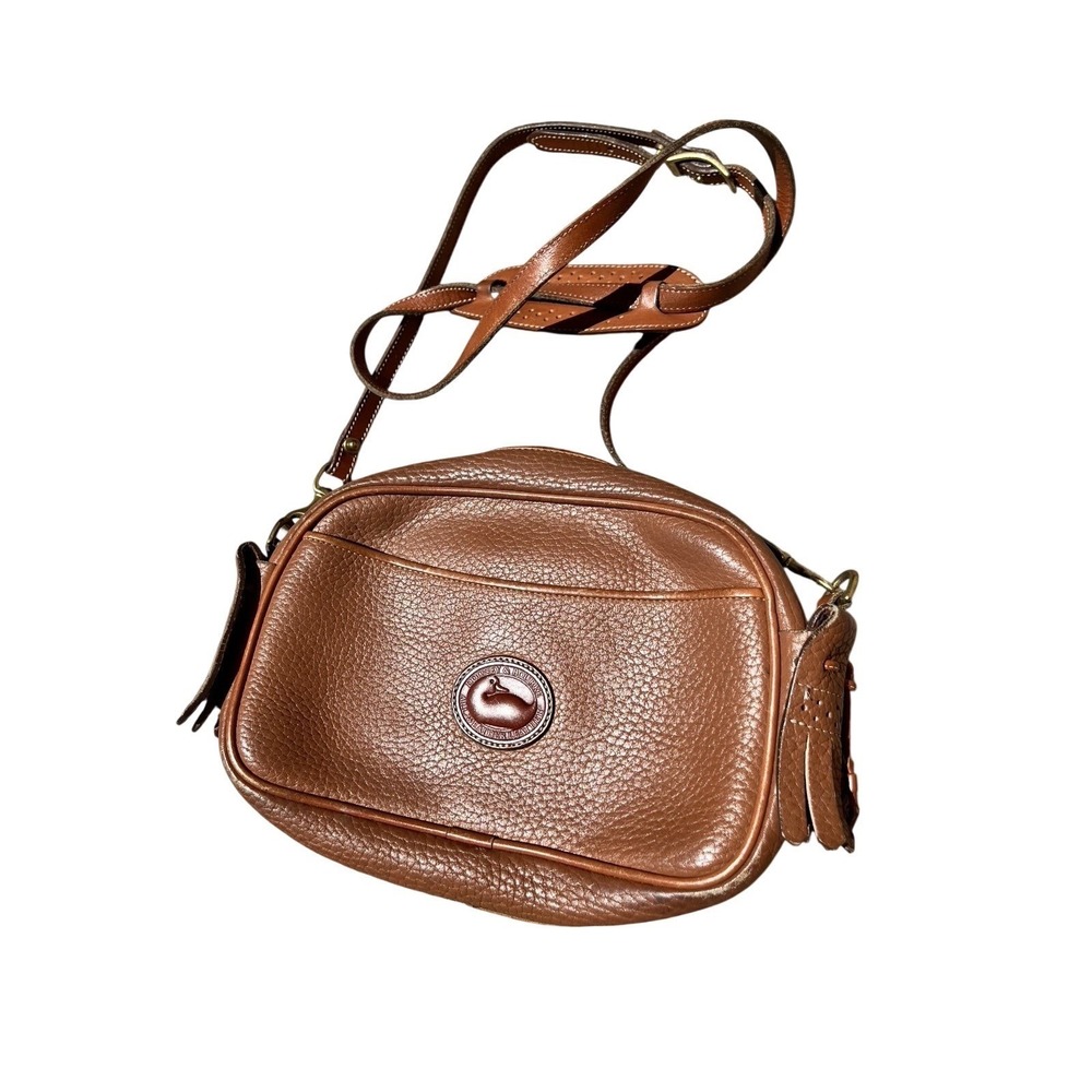 Dooney Bourke Women's Vintage Cross Body All Leather Duck‎ Logo Purse Bag Fringe